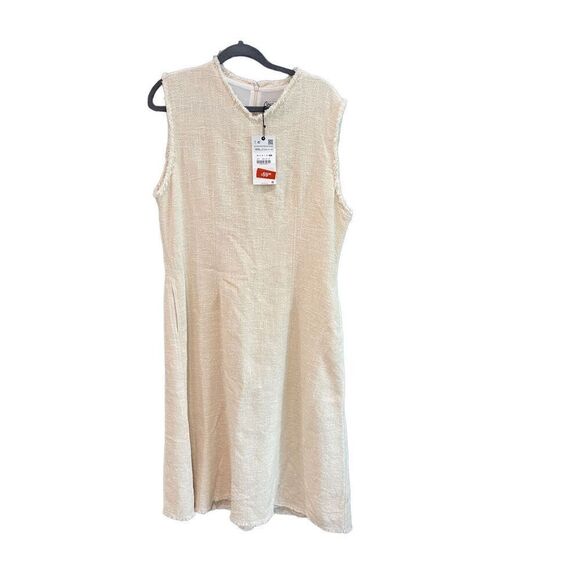 Zara Womens Ivory Fringe Sleeveless Sheath Dress Size XXL NWT - Picture 1 of 13